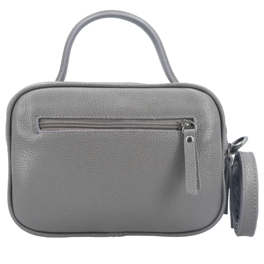 Bolsa Baú Mini em Couro com Alça Transversal Removível Cinza