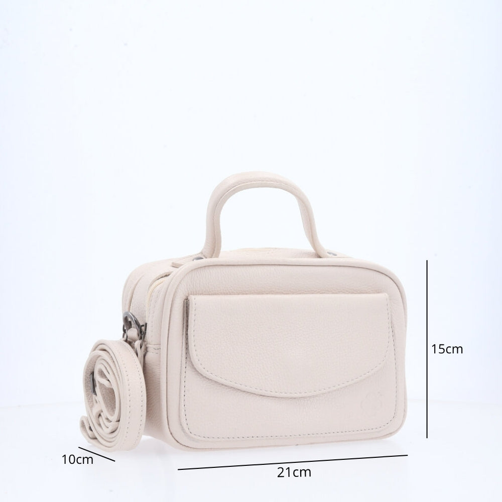 Bolsa Baú Mini em Couro com Alça Transversal Removível Marfim