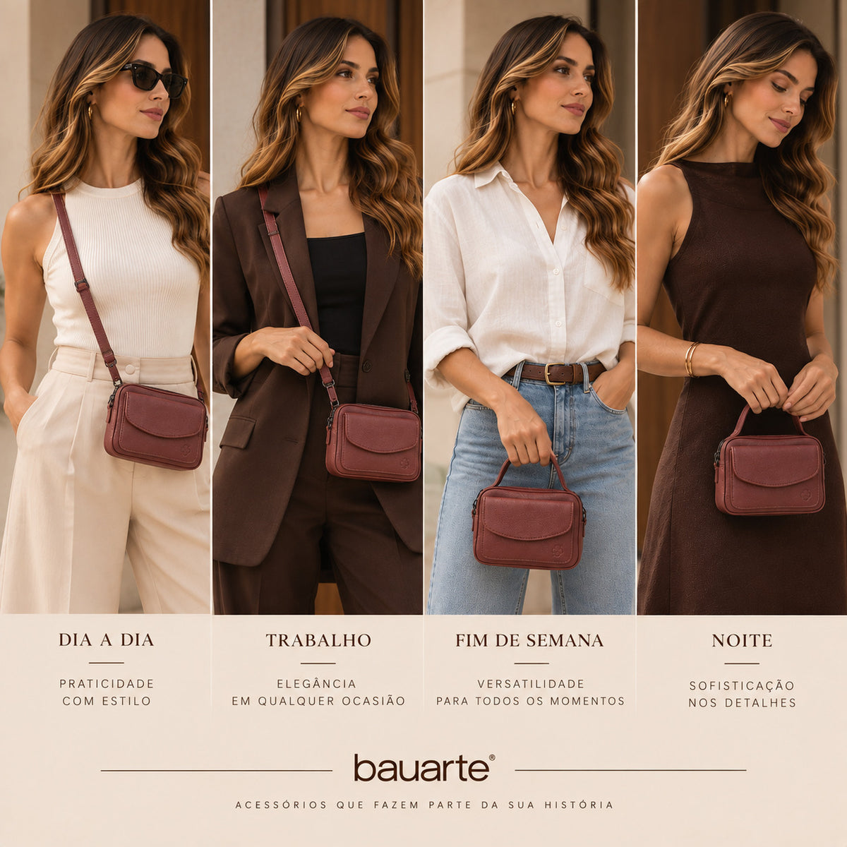 Bolsa Baú Mini em Couro com Alça Transversal Removível Marrom