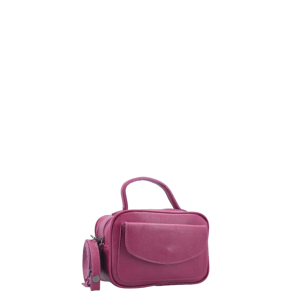 Bolsa Baú Mini em Couro com Alça Transversal Removível Pink
