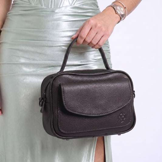 Bolsa Baú Mini em Couro com Alça Transversal Removível Preto