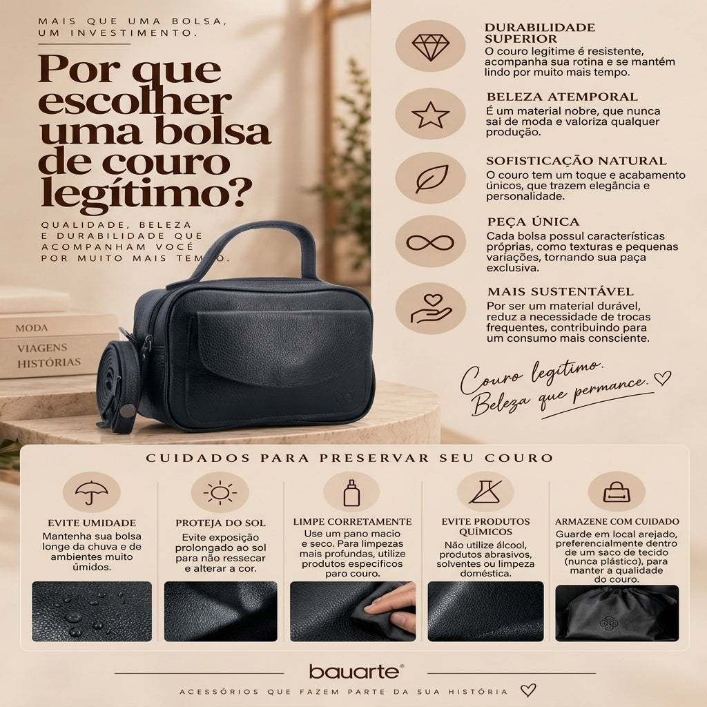 Bolsa Baú Mini em Couro com Alça Transversal Removível Preto