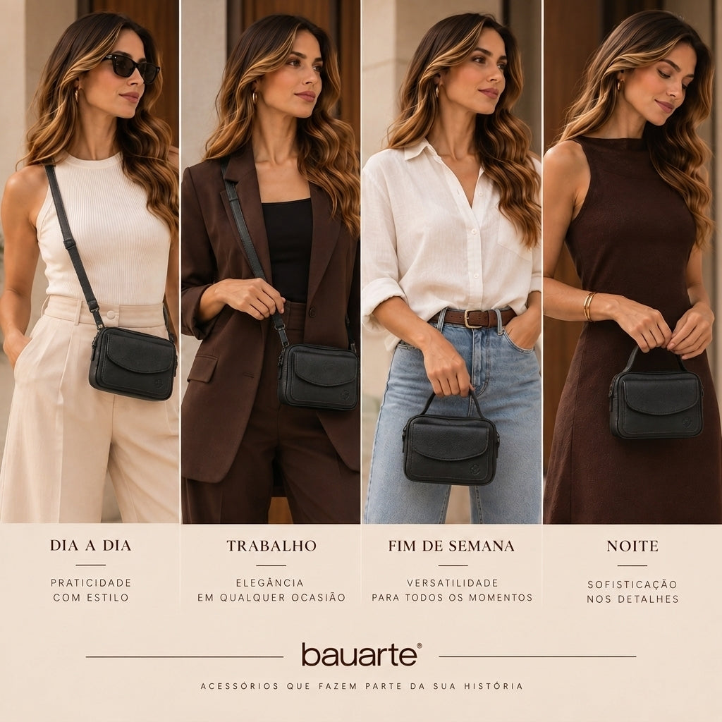 Bolsa Baú Mini em Couro com Alça Transversal Removível Preto