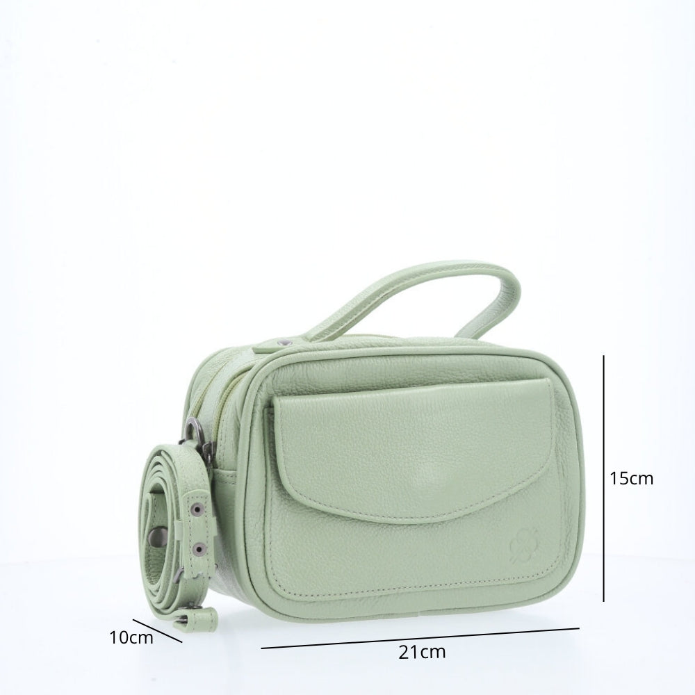 Bolsa Baú Mini em Couro com Alça Transversal Removível Verde claro