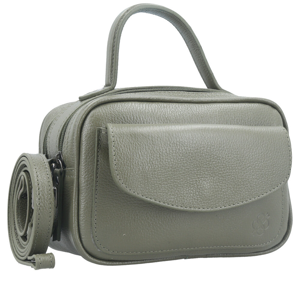 Bolsa Baú Mini em Couro com Alça Transversal Removível Verde escuro