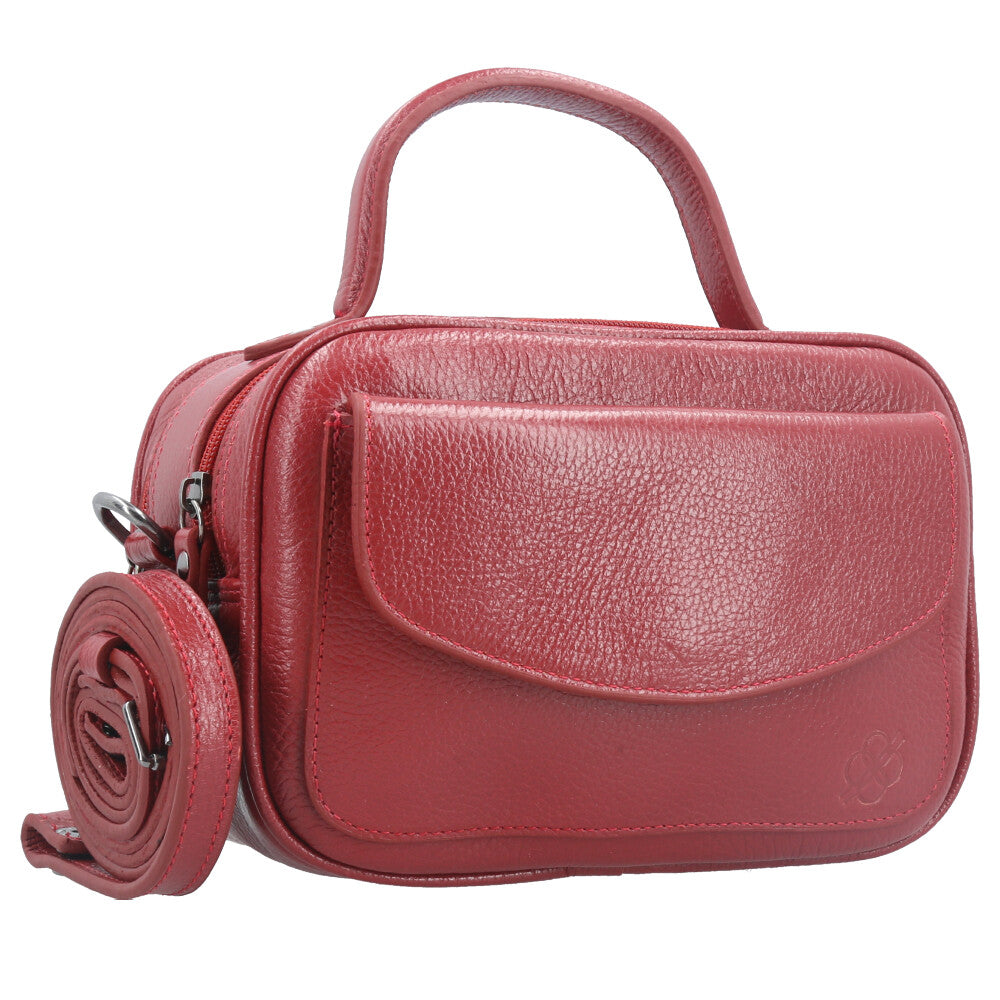 Bolsa Baú Mini em Couro com Alça Transversal Removível Vermelho escuro