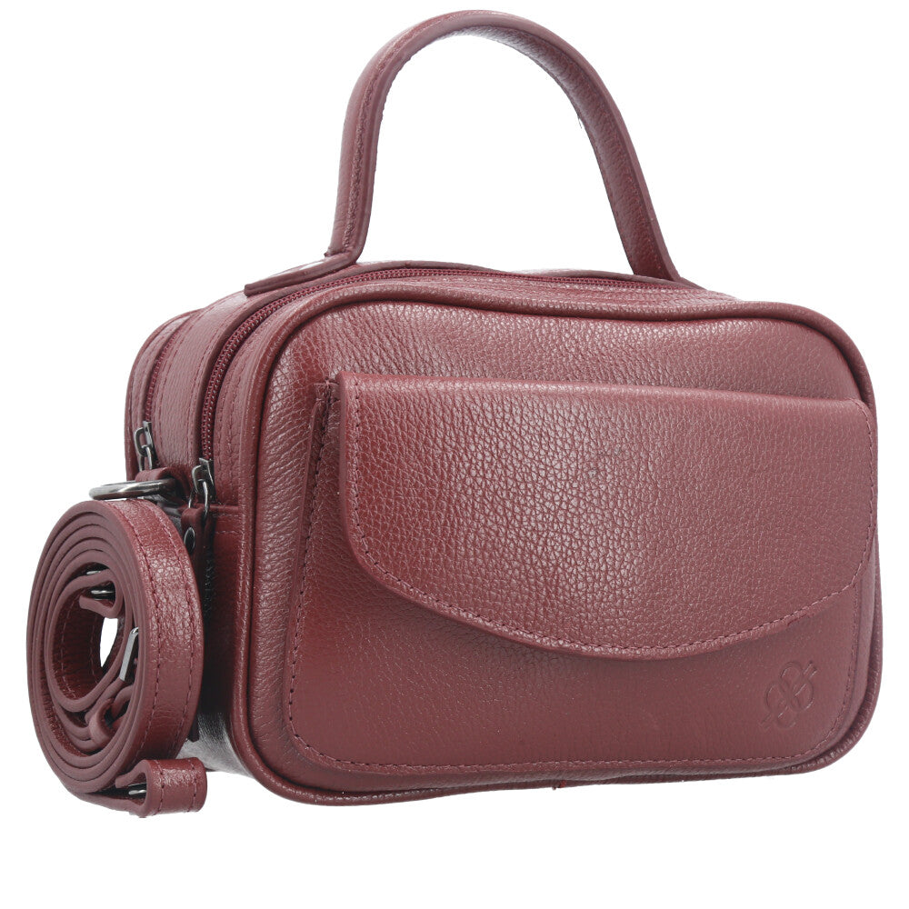 Bolsa Baú Mini em Couro com Alça Transversal Removível Vinho