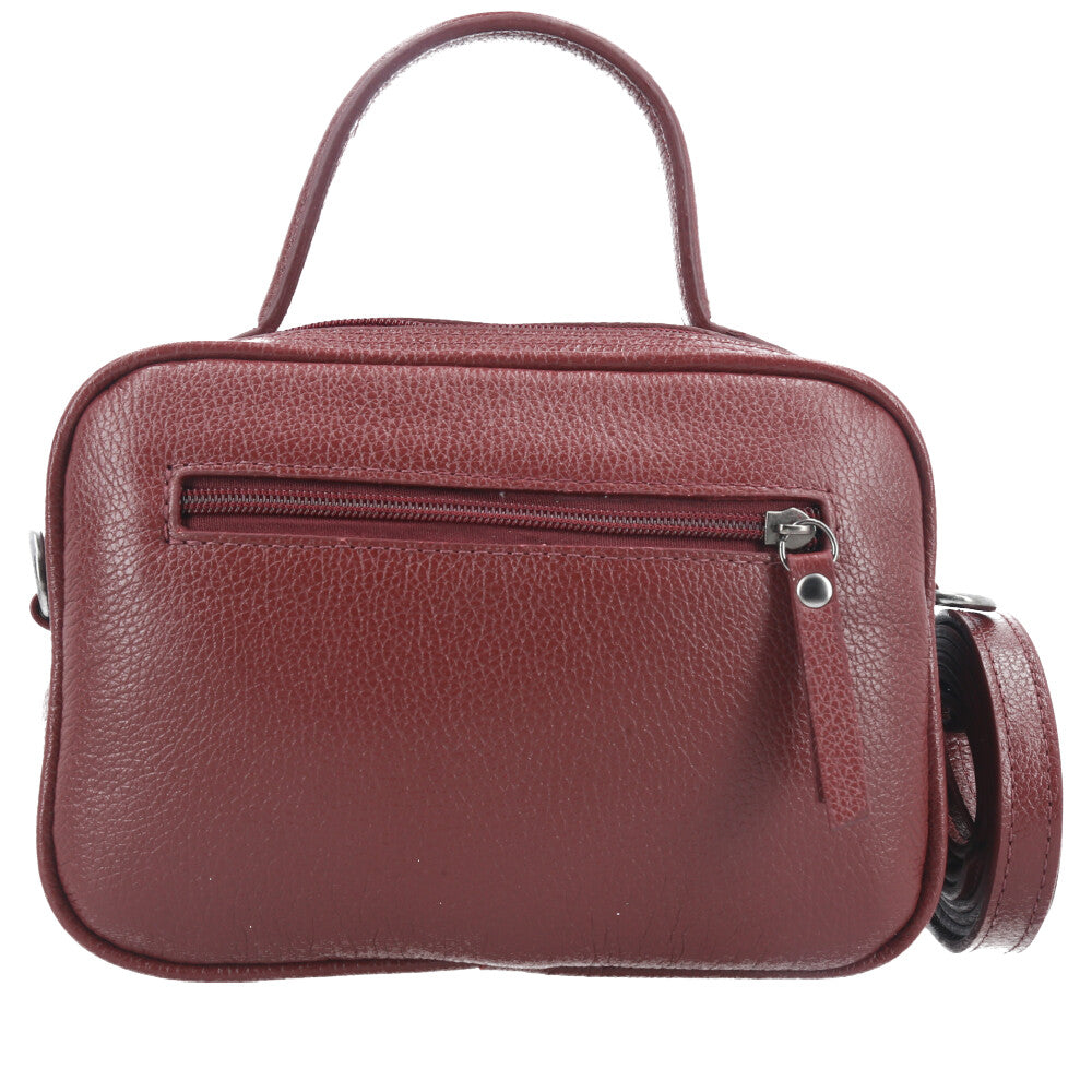 Bolsa Baú Mini em Couro com Alça Transversal Removível Vinho