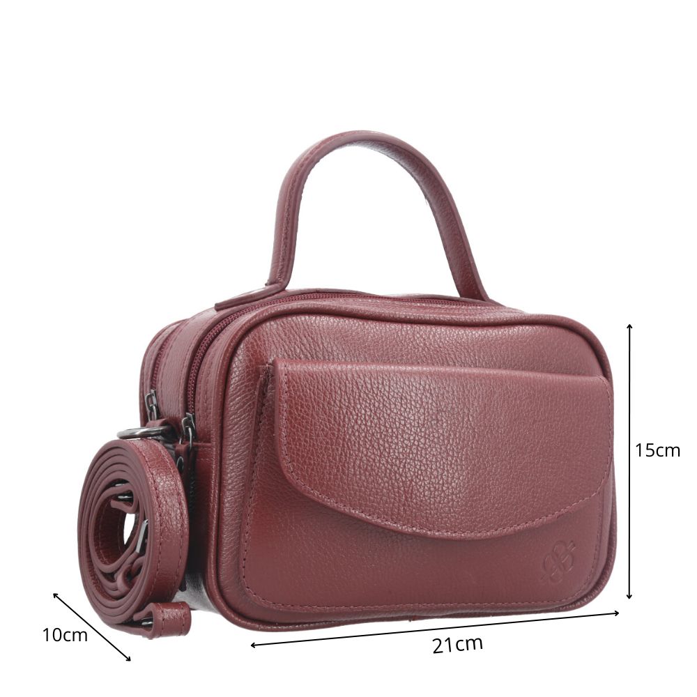 Bolsa Baú Mini em Couro com Alça Transversal Removível Vinho