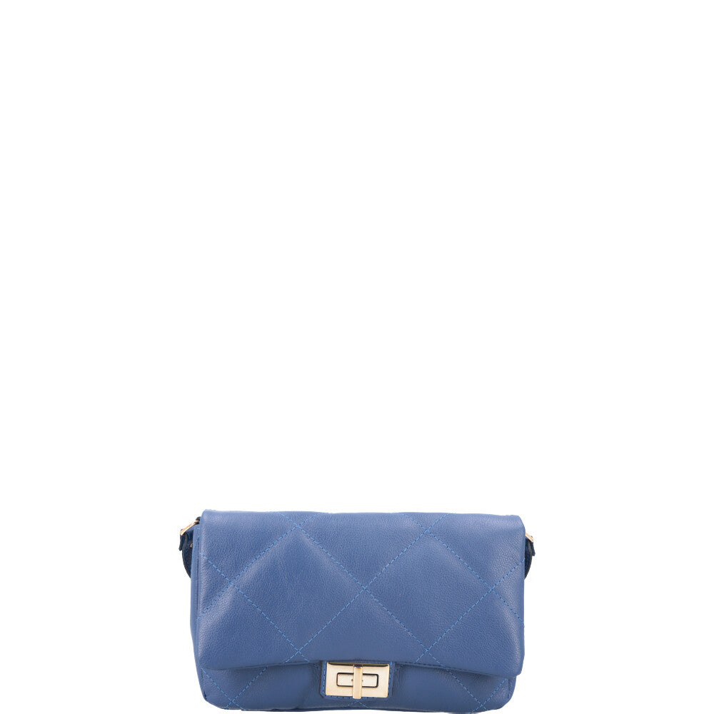 Bolsa Tiracolo Feminina de Couro Matelassê Alça Transversal Azul