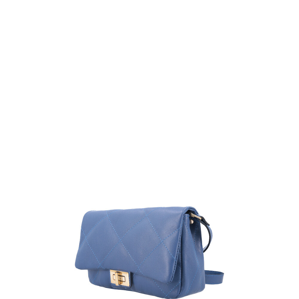 Bolsa Tiracolo Feminina de Couro Matelassê Alça Transversal Azul
