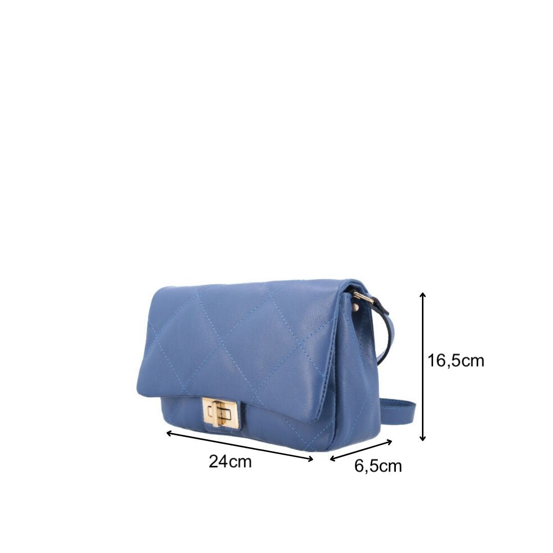 Bolsa Tiracolo Feminina de Couro Matelassê Alça Transversal Azul