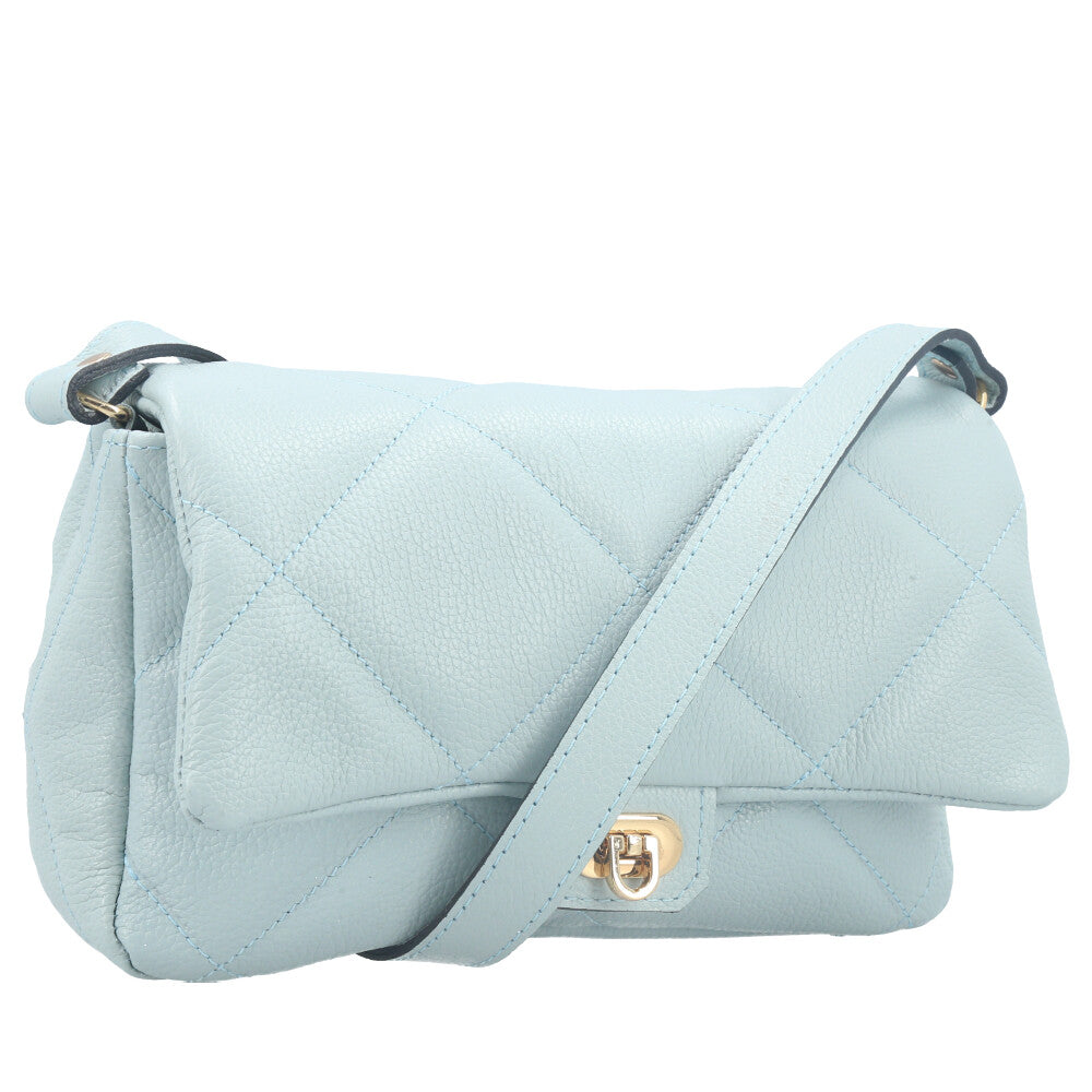Bolsa Tiracolo Feminina de Couro Matelassê Alça Transversal Azul claro