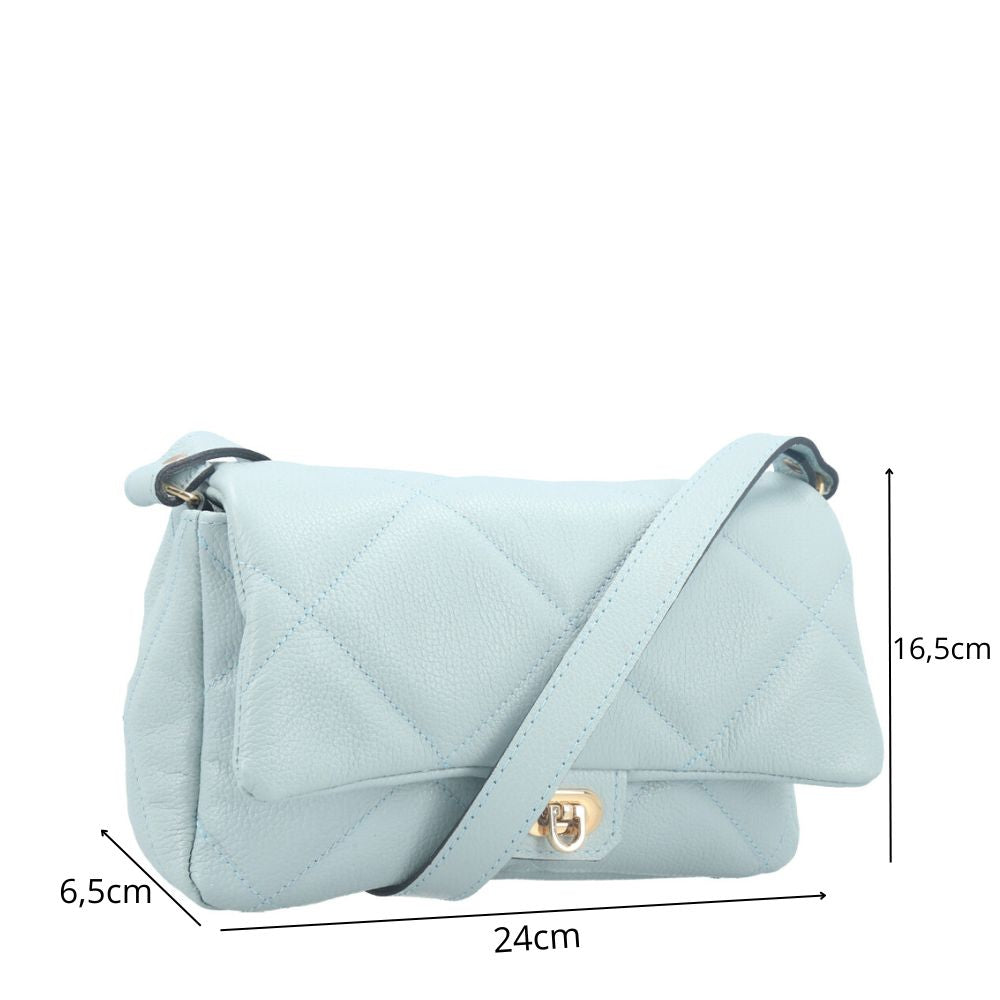 Bolsa Tiracolo Feminina de Couro Matelassê Alça Transversal Azul claro