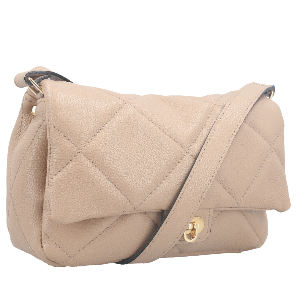 Bolsa Tiracolo Feminina de Couro Matelassê Alça Transversal Bege