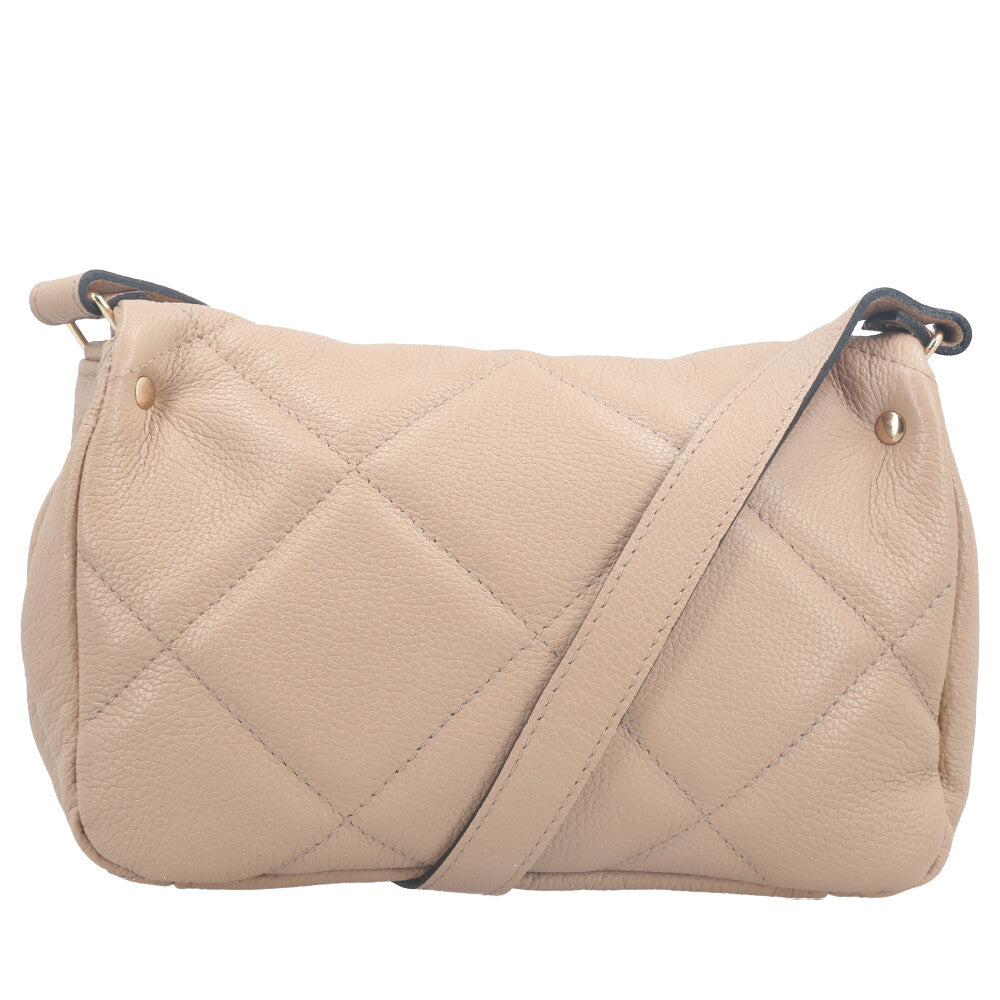 Bolsa Tiracolo Feminina de Couro Matelassê Alça Transversal Bege