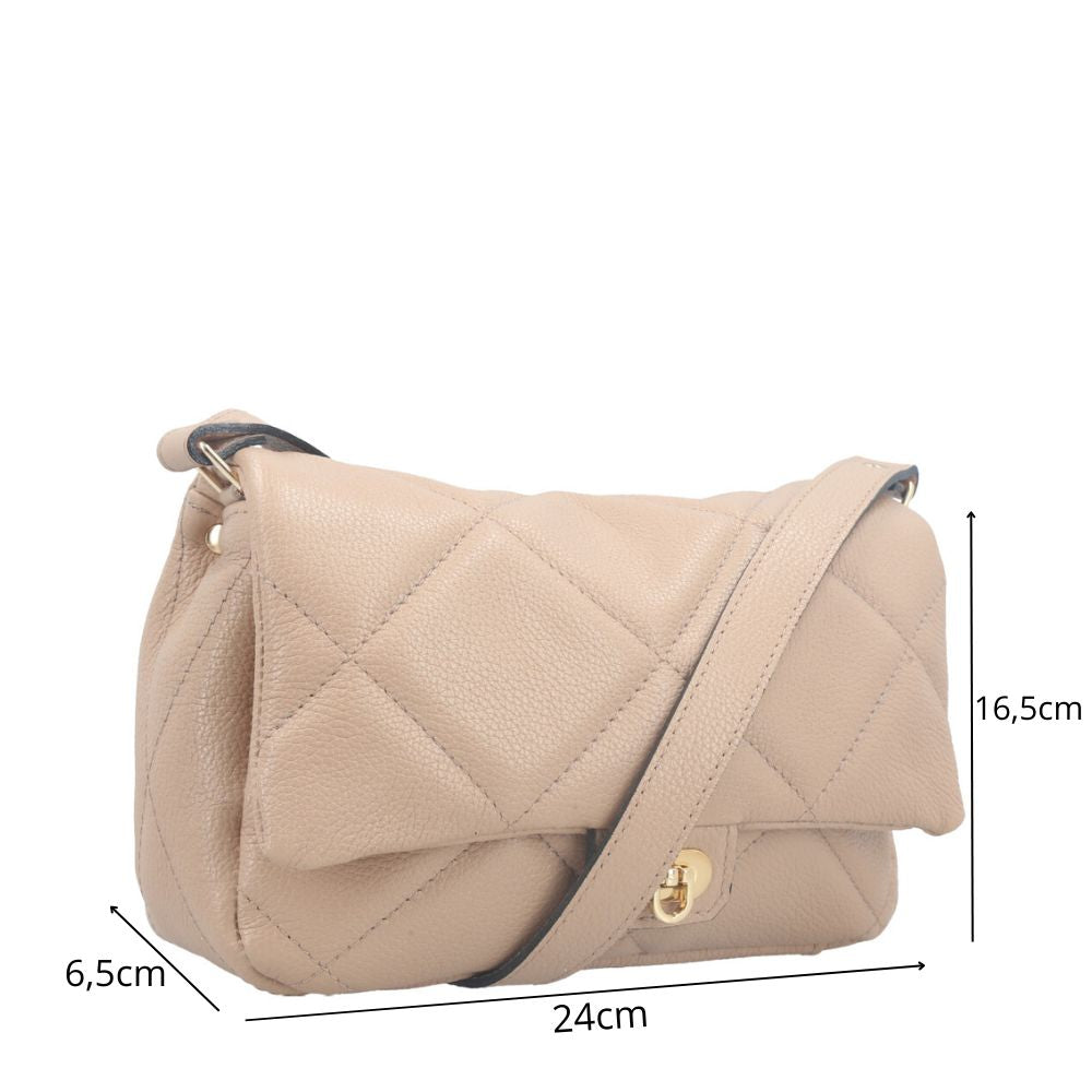 Bolsa Tiracolo Feminina de Couro Matelassê Alça Transversal Bege