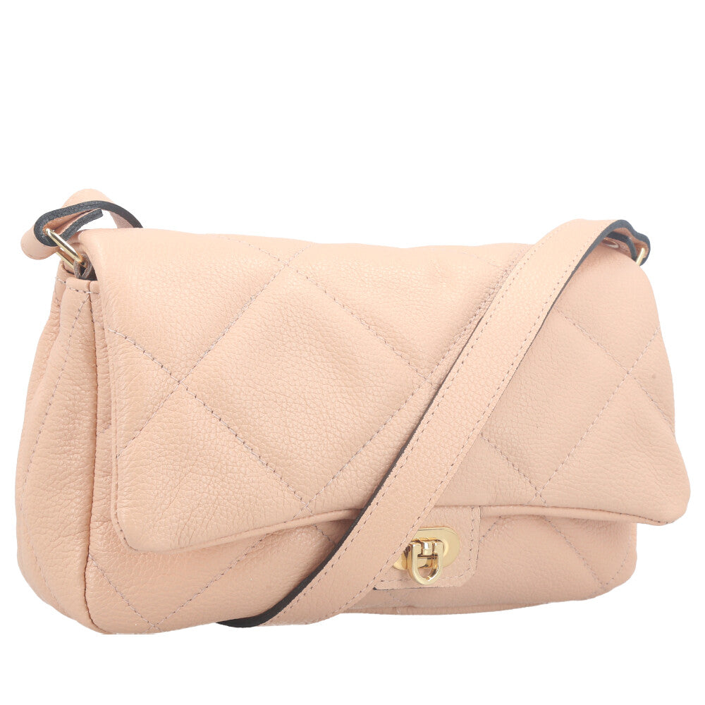 Bolsa Tiracolo Feminina de Couro Matelassê Alça Transversal Bege claro