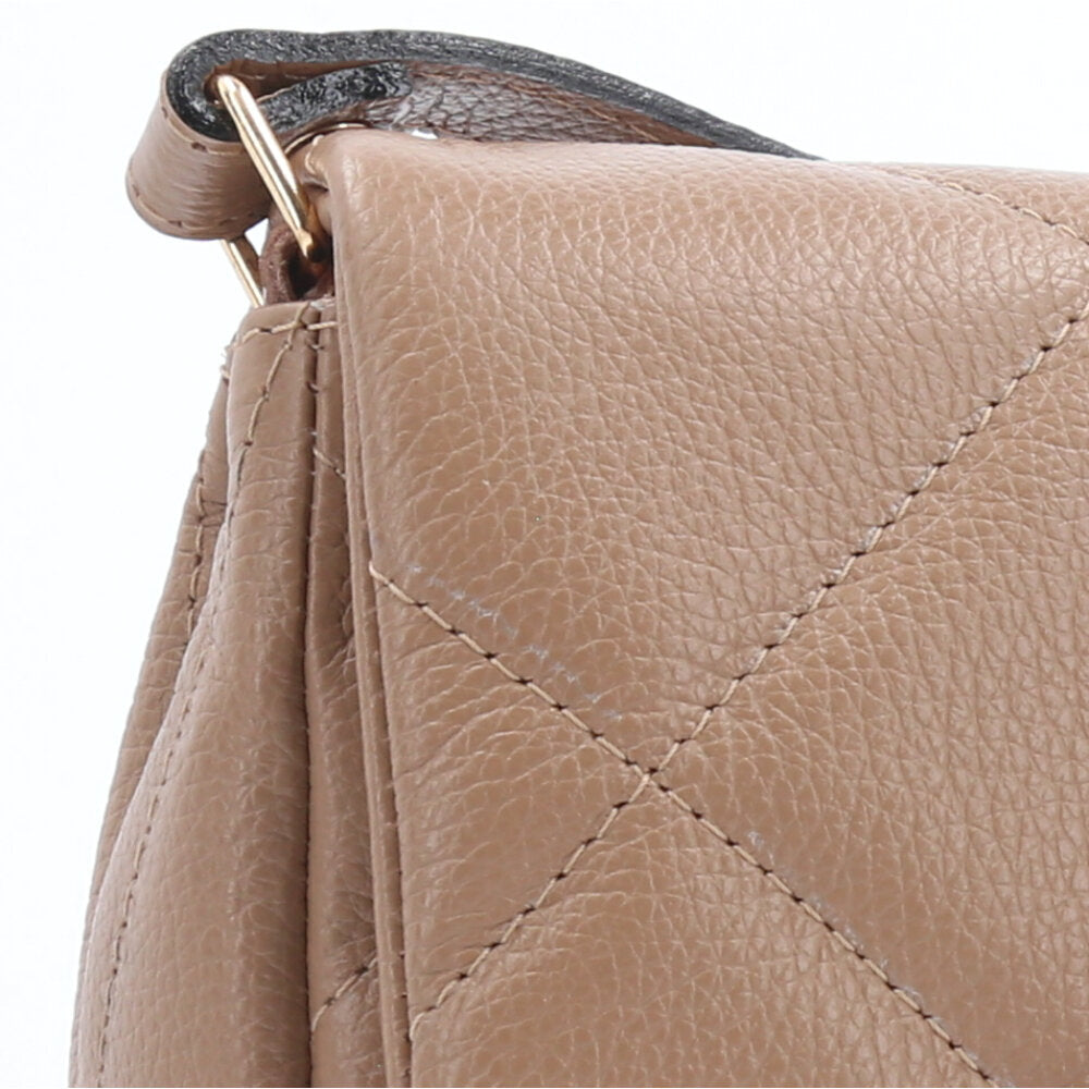 Bolsa Tiracolo Feminina de Couro Matelassê Alça Transversal Bege escuro