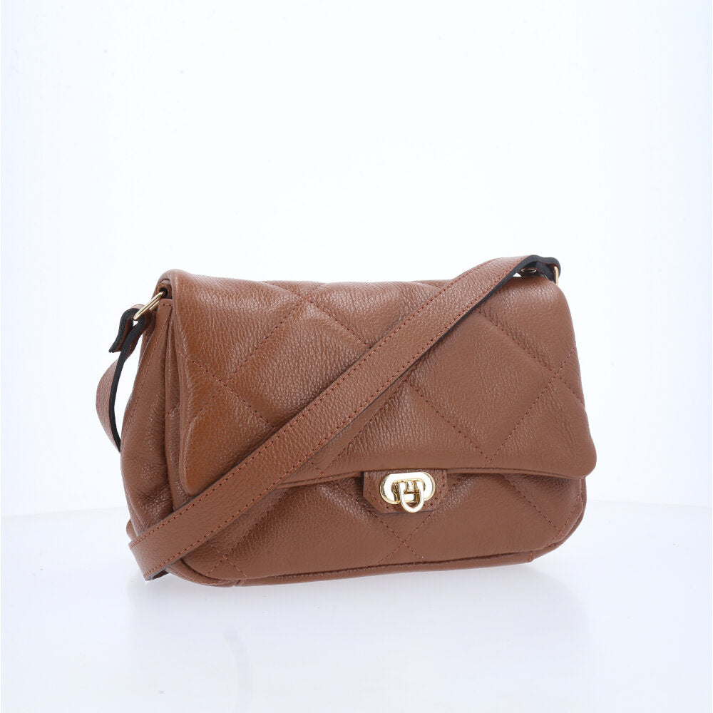 Bolsa Tiracolo Feminina de Couro Matelassê Alça Transversal Caramelo