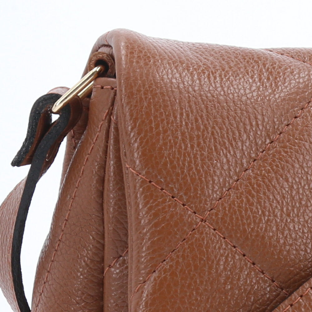 Bolsa Tiracolo Feminina de Couro Matelassê Alça Transversal Caramelo