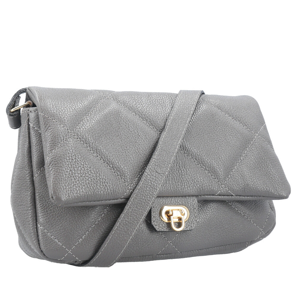 Bolsa Tiracolo Feminina de Couro Matelassê Alça Transversal Cinza