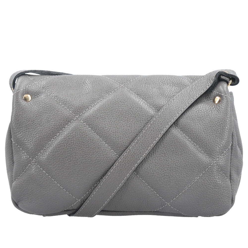 Bolsa Tiracolo Feminina de Couro Matelassê Alça Transversal Cinza