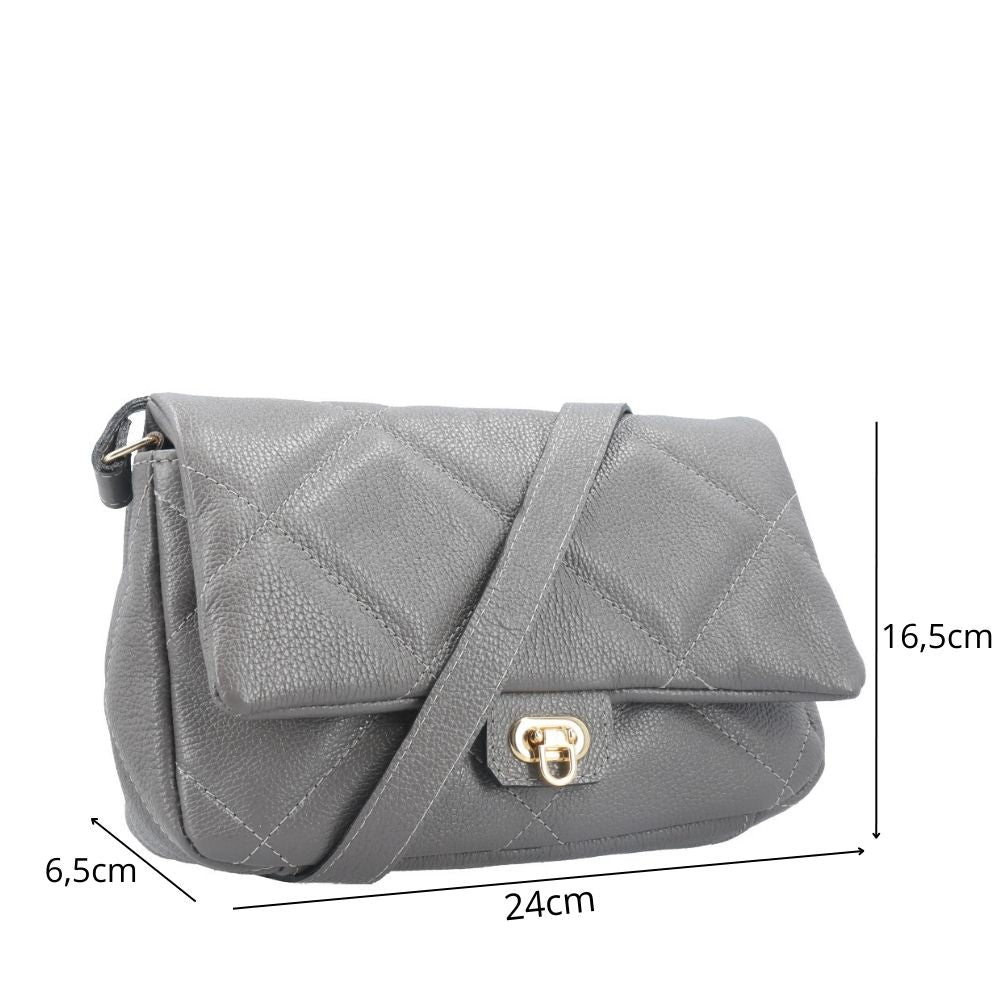 Bolsa Tiracolo Feminina de Couro Matelassê Alça Transversal Cinza