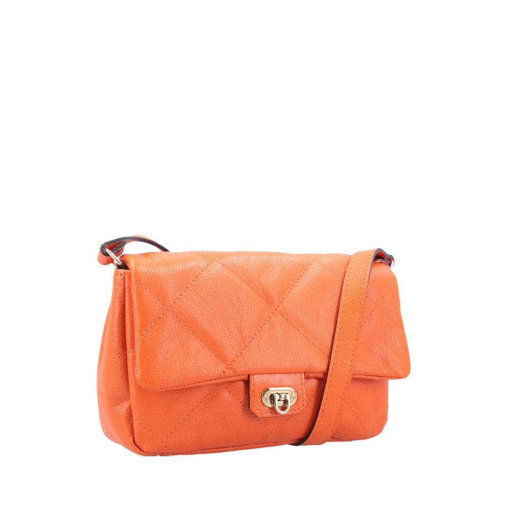 Bolsa Tiracolo Feminina de Couro Matelassê Alça Transversal Laranja