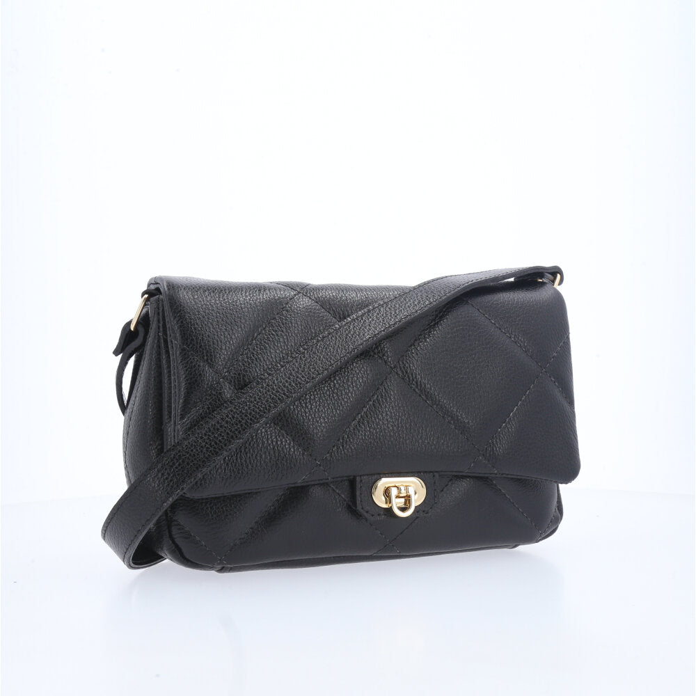 Bolsa Tiracolo Feminina de Couro Matelassê Alça Transversal Preto