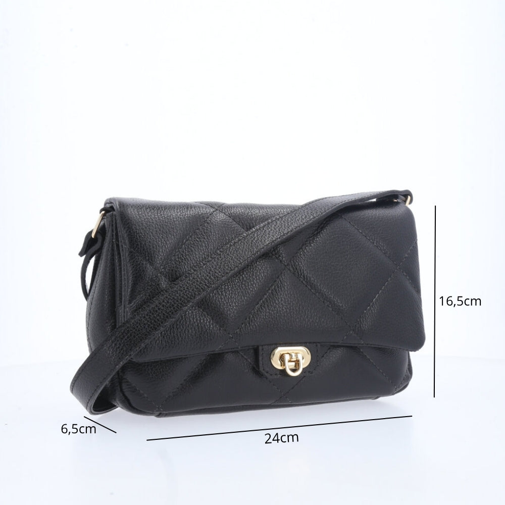 Bolsa Tiracolo Feminina de Couro Matelassê Alça Transversal Preto