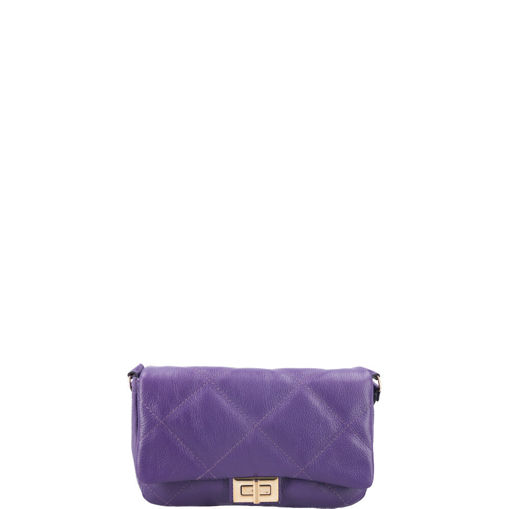 Bolsa Tiracolo Feminina de Couro Matelassê Alça Transversal Roxo
