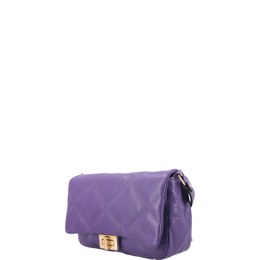 Bolsa Tiracolo Feminina de Couro Matelassê Alça Transversal Roxo