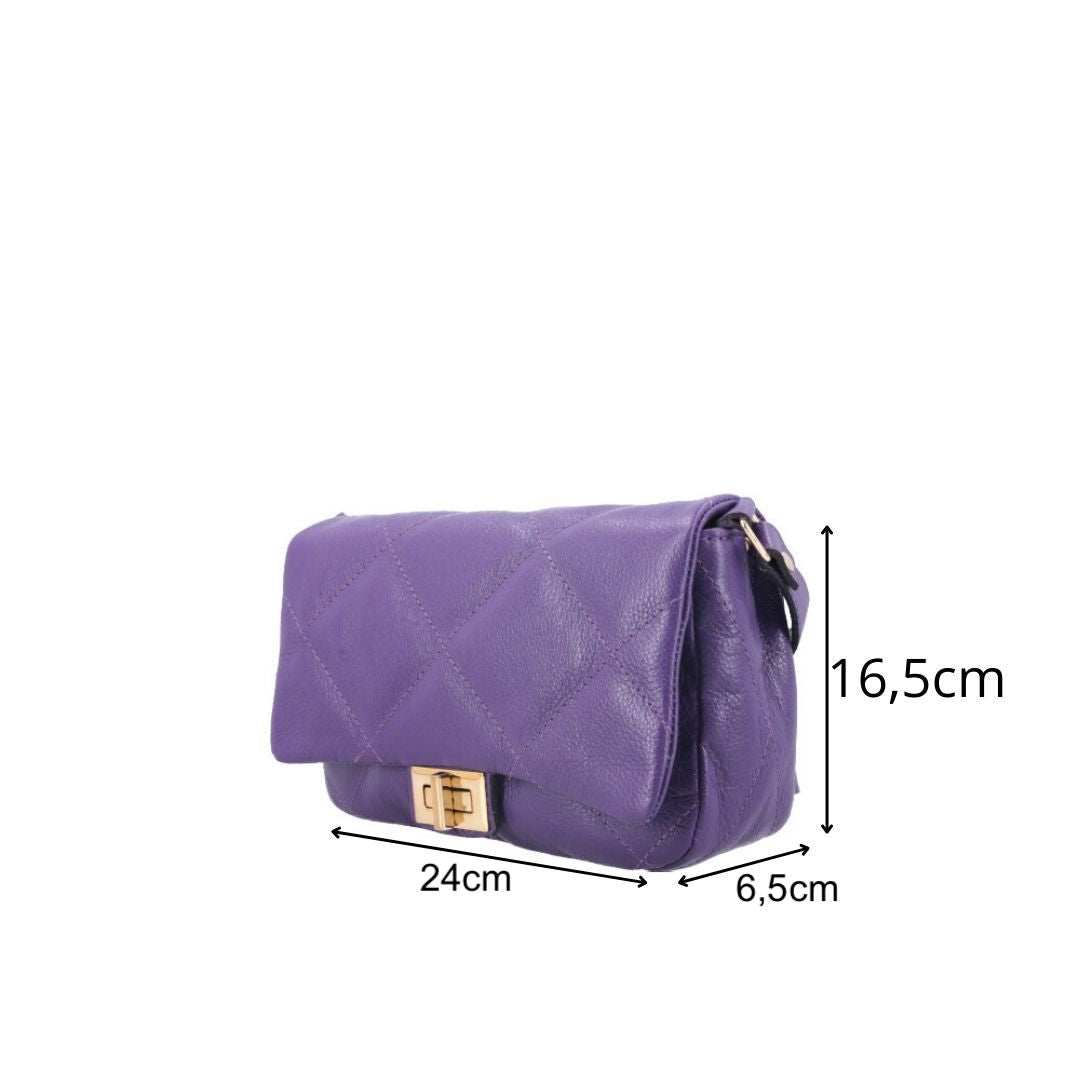 Bolsa Tiracolo Feminina de Couro Matelassê Alça Transversal Roxo