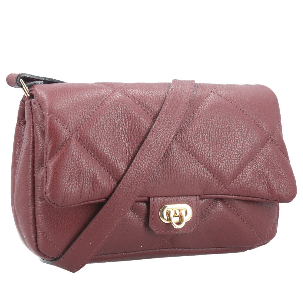 Bolsa Tiracolo Feminina de Couro Matelassê Alça Transversal Vinho