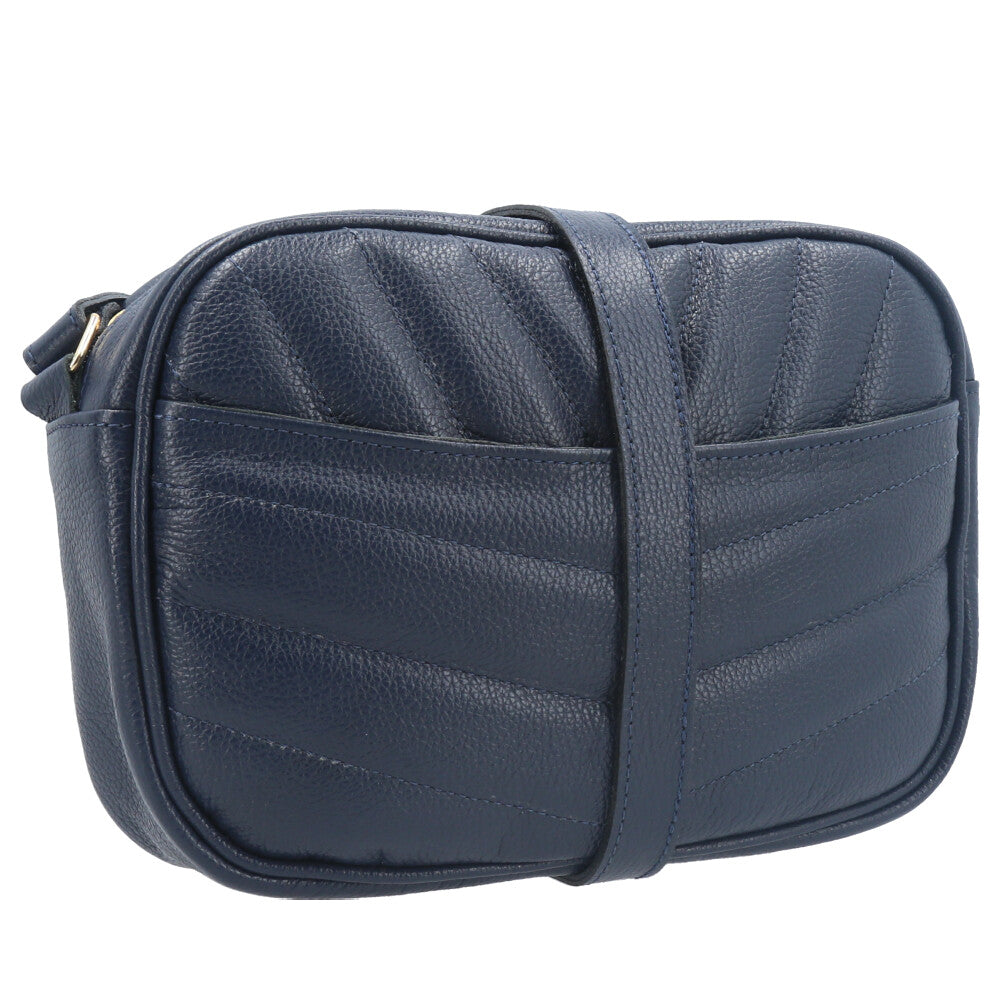 Bolsa Tiracolo Pequena em Couro Matelassê Azul escuro