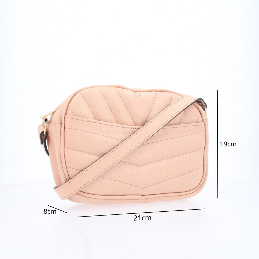 Bolsa Feminina de Couro Tiracolo – Pequena com Textura Matelassê Bege claro