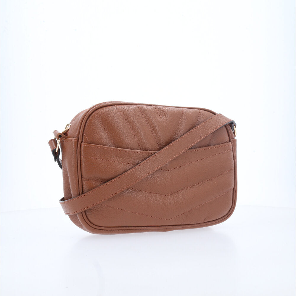 Bolsa Feminina de Couro Tiracolo – Pequena com Textura Matelassê Caramelo