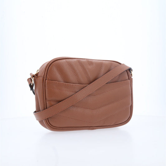Bolsa Feminina de Couro Tiracolo – Pequena com Textura Matelassê Caramelo