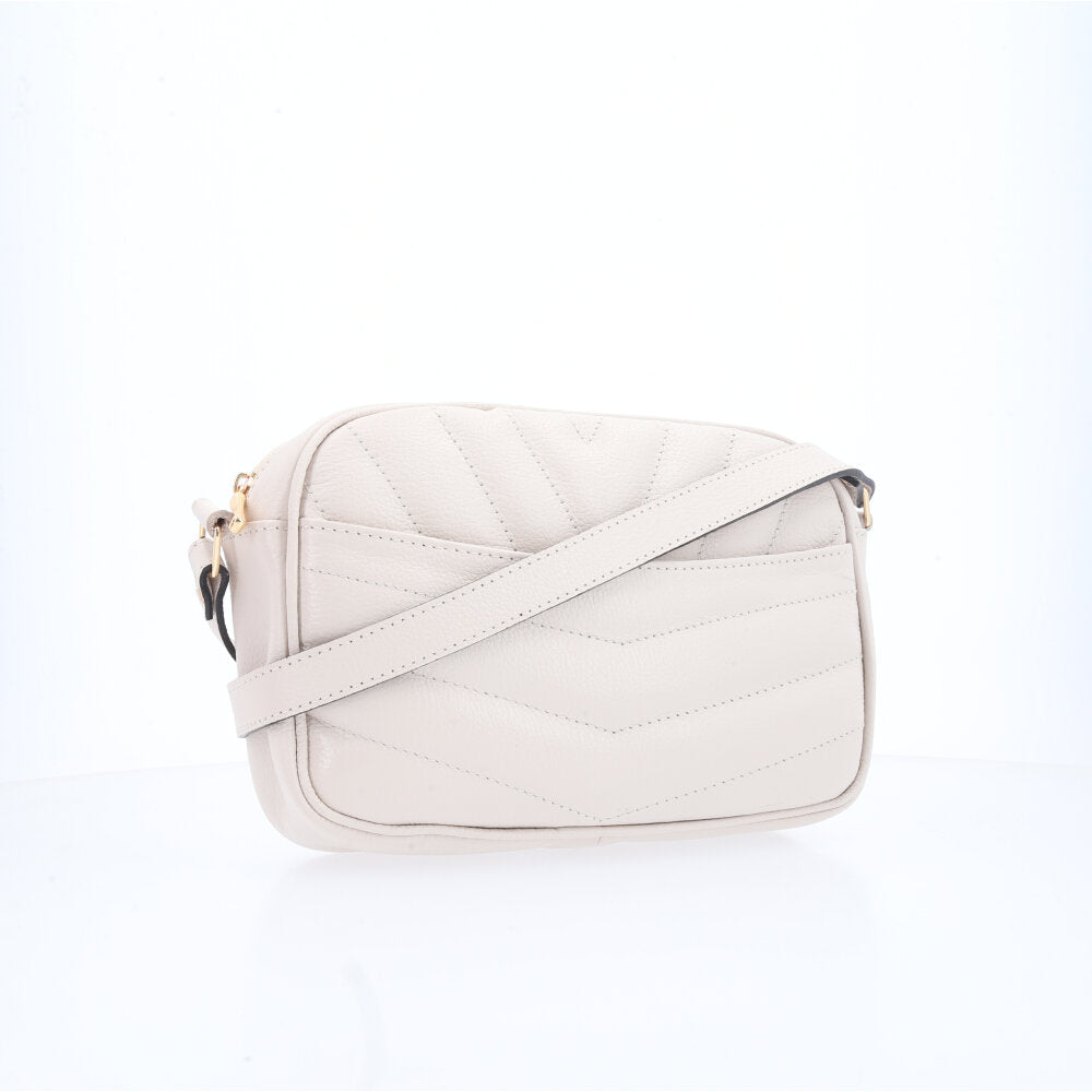 Bolsa Feminina de Couro Tiracolo – Pequena com Textura Matelassê Marfim