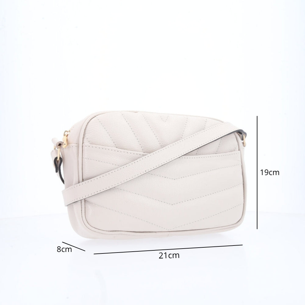 Bolsa Feminina de Couro Tiracolo – Pequena com Textura Matelassê Marfim