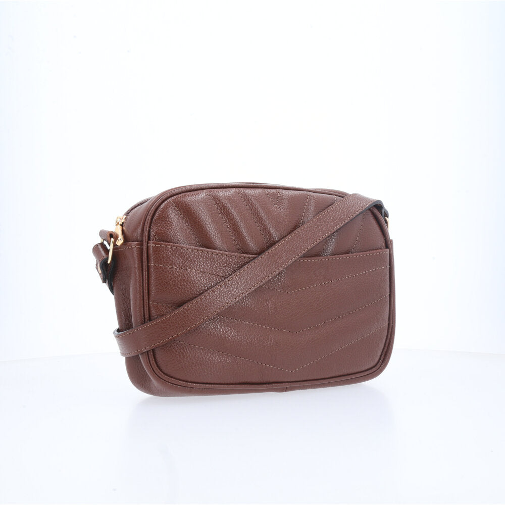 Bolsa Feminina de Couro Tiracolo – Pequena com Textura Matelassê Marrom