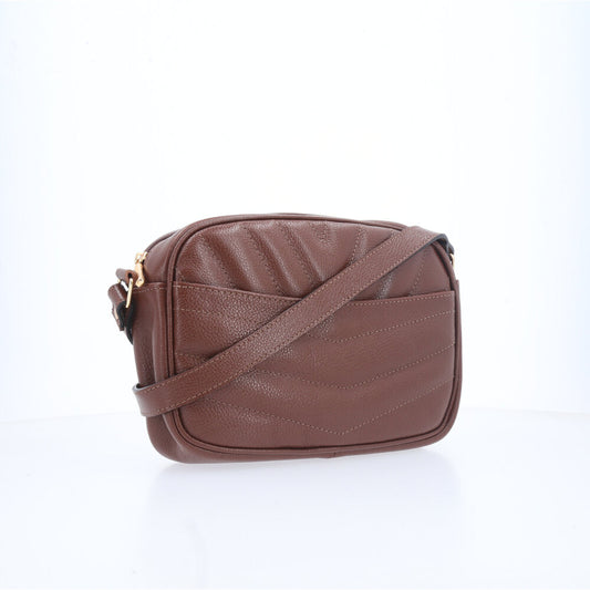 Bolsa Feminina de Couro Tiracolo – Pequena com Textura Matelassê Marrom