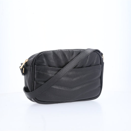 Bolsa Feminina de Couro Tiracolo – Pequena com Textura Matelassê Preto