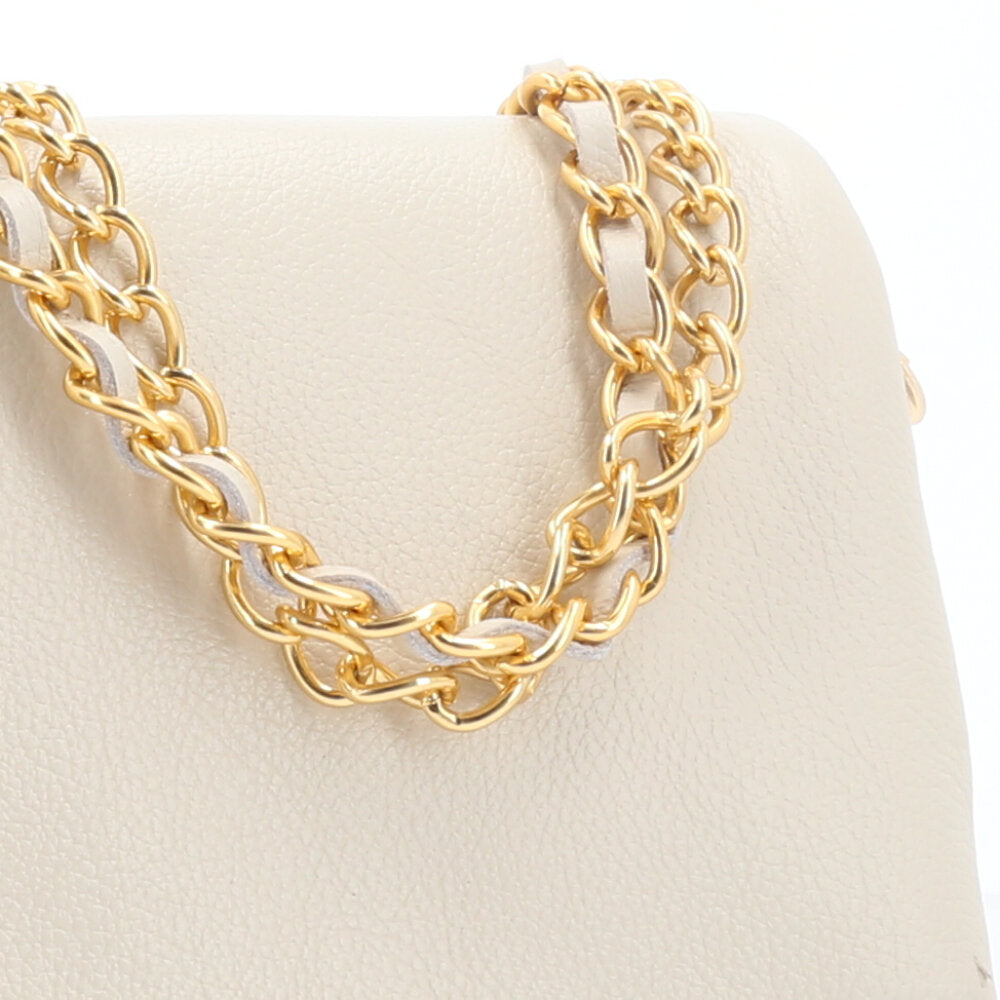 Bolsa Transversal Feminina em Couro com Alça de Corrente Marfim