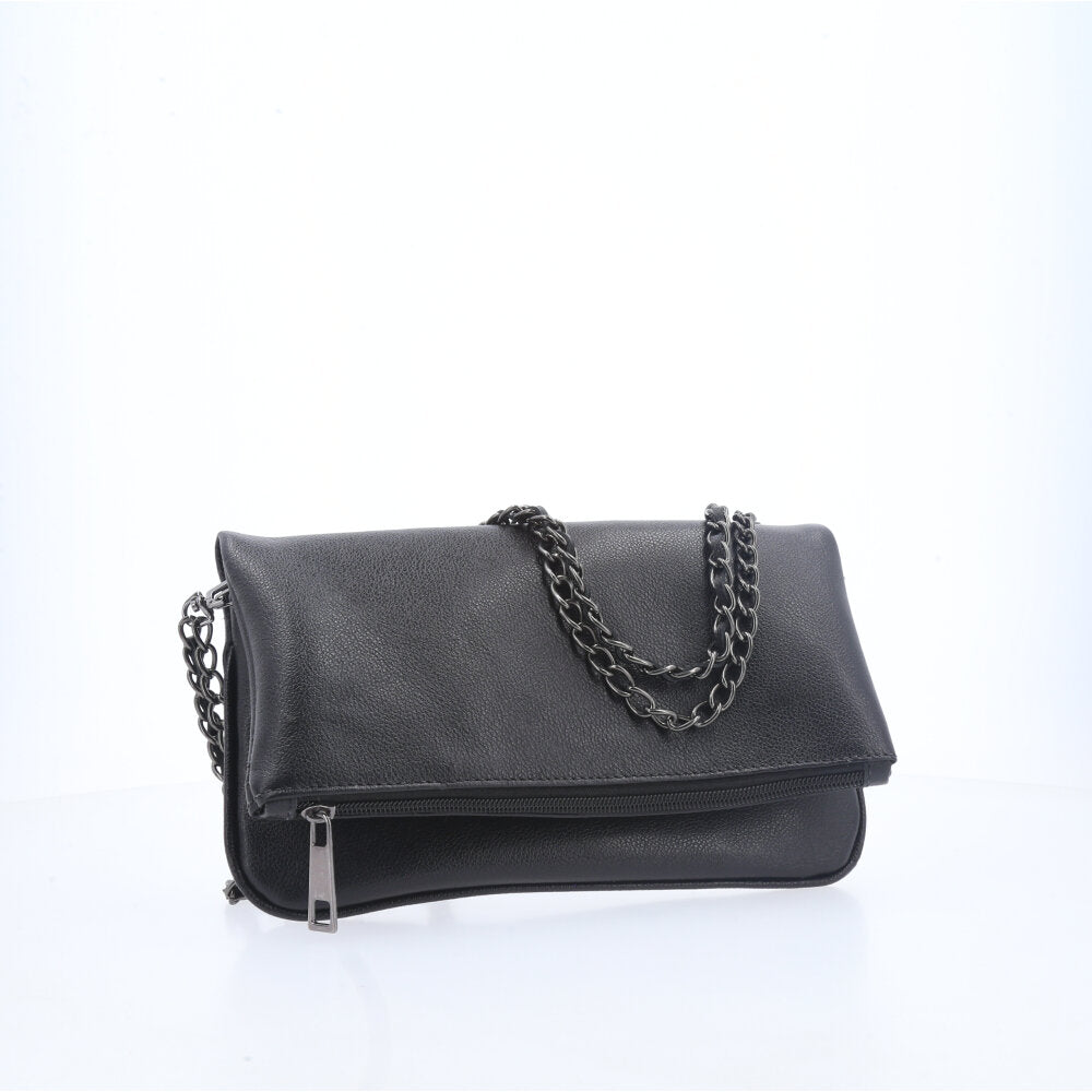 Bolsa Transversal Feminina em Couro com Alça de Corrente Preto