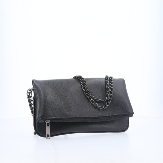 Bolsa Transversal Feminina em Couro com Alça de Corrente Preto