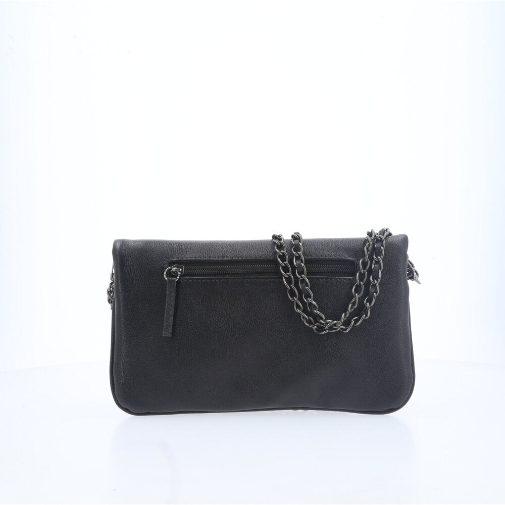 Bolsa Transversal Feminina em Couro com Alça de Corrente Preto