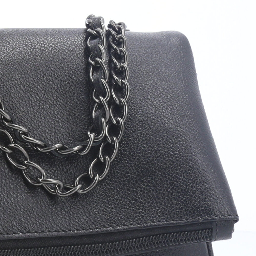 Bolsa Transversal Feminina em Couro com Alça de Corrente Preto