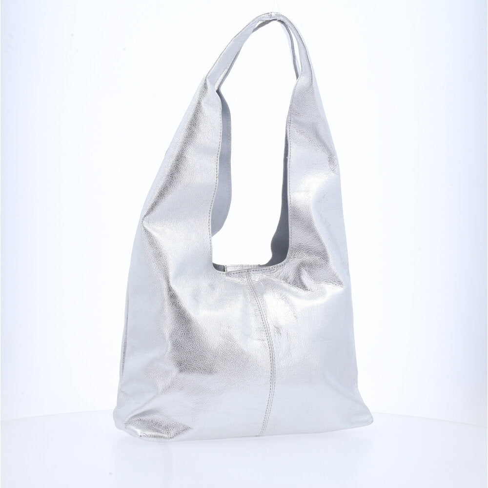 Bolsa Ombro Feminina em Couro Legítimo Prata